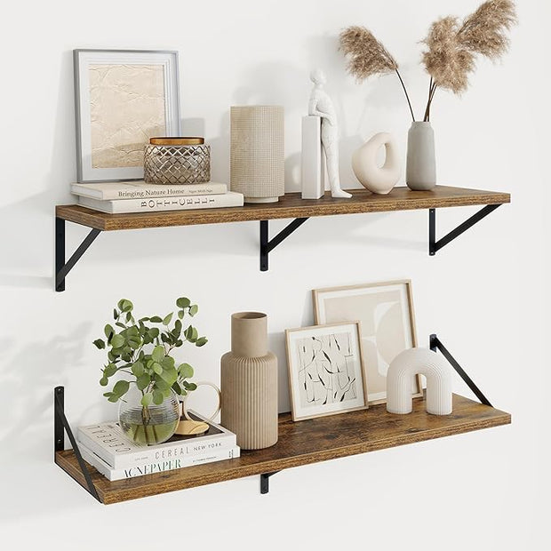 Axeman Deep Floating Shelves | 36 Inch Brown Wall Shelves Set of 2 | 10 Inch Deep Wood Floating Shelves for Wall | 36" W x 10" D Rustic Brown Shelves for Living Room Bathroom Kitchen