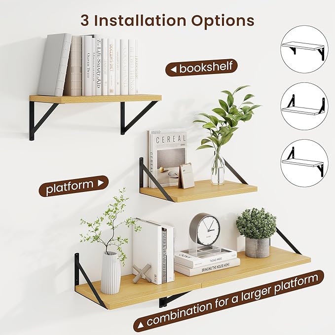 Axeman Deep Floating Shelves | 16 Inch Oak Wall Shelves Set of 2 | 10 Inch Deep Wood Floating Shelves for Wall | 16