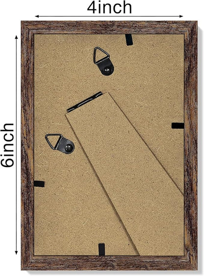 Vittanly 4x6 Picture Frames Set of 4, Display Pictures 3.5x5 with Mat or 4x6 without Mat, Small Photo Frames for Wall or Tabletop, Engineered Wood with Shatter Resistant Plexiglass, Rustic Brown