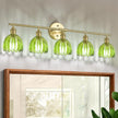 Vintage Bathroom Light Fixtures,5-Light Hardwired Vanity Lights with Green Tulip Glass Shade,Gold Bathroom Vanity Light for Mirror Restroom,E26 Socket,33.46 in(Bulbs Not Included)