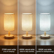 Touch Bedside Table Lamp-3 Color Temperatures & Stepless Dimming with USB Plug,Natural Round Wood Base&Linen Fabric Shade|Minimalist Boho Nightstand Lamp for Bedroom,Nursery,Kitchen,Dorm,Small Spaces