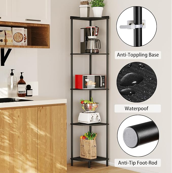 SUNMORY 5 Tier Corner Shelf Stand, Industrial 65