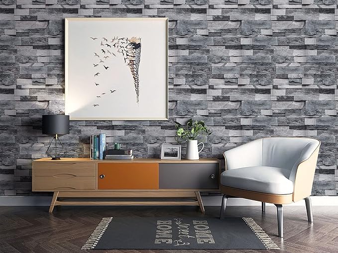 Timeet Brick Wallpaper Peel and Stick Wallpaper Vintage Brick Wallpaper 17.7”X 196.85” Faux Textured Wallpaper Stone Look Self Adhesive Removable Wall Paper Easy to Install