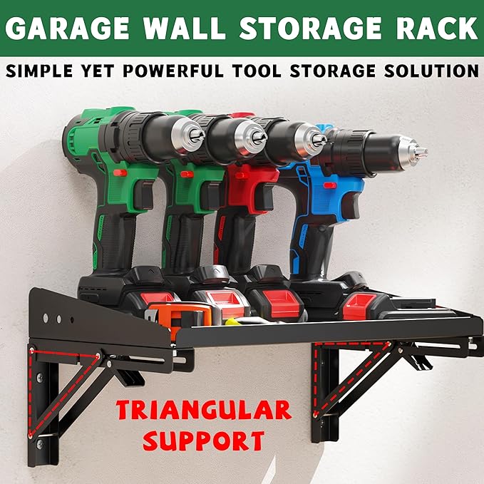 ULIBERMAGNET Garage Folding Storage Rack Shelves,200LB Metal Wall Mounted Adjustable Rail Shelf for Garage,Power Tools,Toolbox,Storage Shelves with Lip for Workshop Kitchen Office (2 Pack)