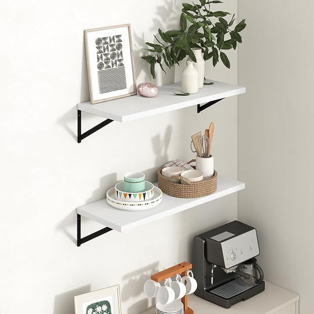Axeman Deep Floating Shelves - 30 Inch White Floating Shelves Set of 2-12 Inch Deep Wood Wall Shelves for Living Room Bathroom Kitchen