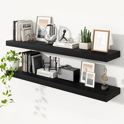 Heimlove Floating Shelves for Wall 55 Inch Long,Extra Large and Thick Wood Shelves Mounted Storage Hanging Shelf Invisible Bracket for Bedroom,Living Room,Kitchen,Office,Set of 2,Black