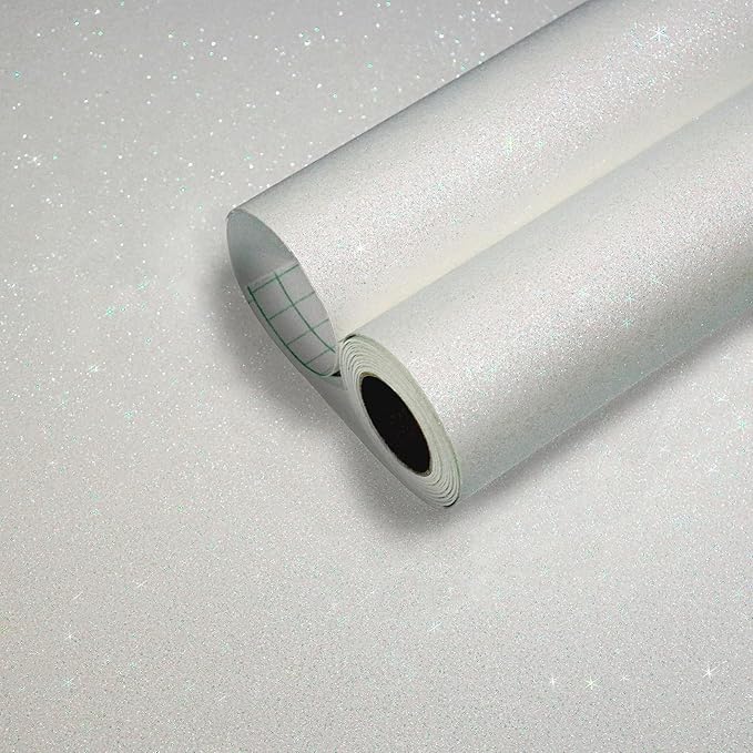 CHIHUT Iridescent Off White Glitter Peel and Stick Wallpaper Sparkle Self Adhesive Removable Wallpaper Decorative Fabric Roll Glitter Wall Covering for Cabinets Drawers Walls 15.7''x100''