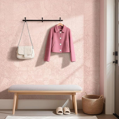 Pink Wallpaper Peel and Stick Felt Fabric Wallpaper 17.7"x317" Wrinkled Textured Pink Velvet Flocking Contact Paper for Bedroom Drawer Liner Self Adhesive Velvet Flocking Liner Felt Sheets