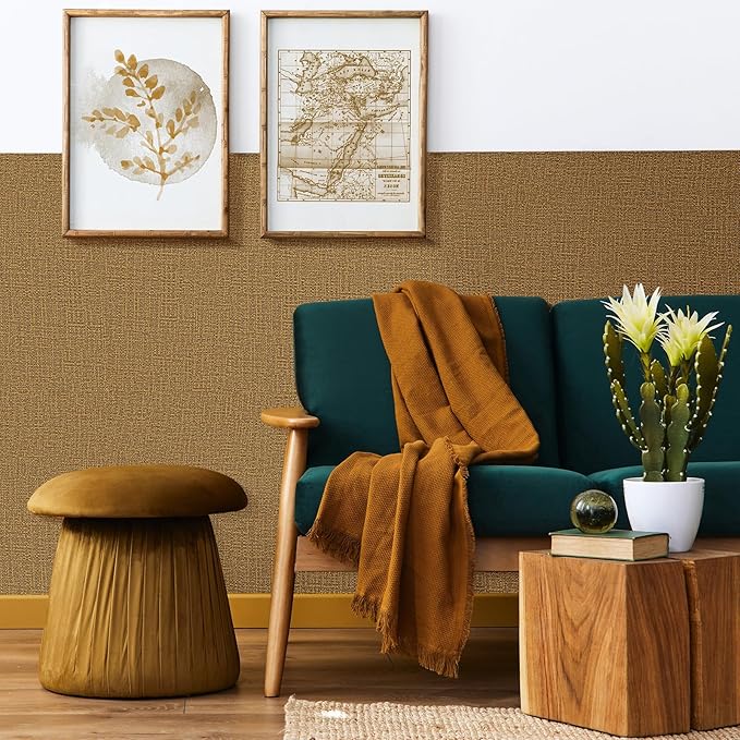 WADILE Grasscloth Peel and Stick Wallpaper 23.6in x 118in, Textured Contact Paper for Cabinets, Faux Linen Wall Paper Pull and Stick, Fabric Vinyl Wallpaper Self Adhesive Coffee