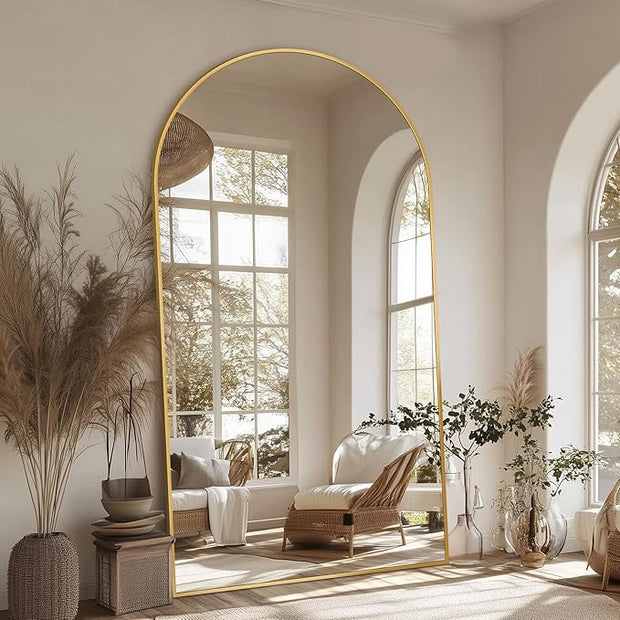 Antok 72" x44” Arched Full Length Floor Mirror, Gold Aluminum Frame, Free Standing/Wall Mount/Leaning for Bedroom, Living Room, Dressing Room