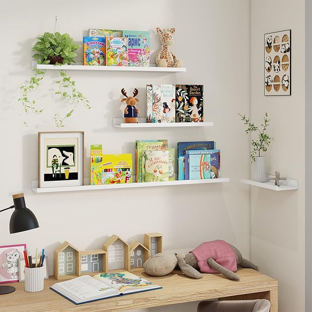 Axeman 30 Inch Floating Shelves | White Picture Ledge Shelf Set of 3 | Rustic Wood Wall Shelves with Lip | 30" White Picture Shelf for Wall with Ledge | Photo Shelves