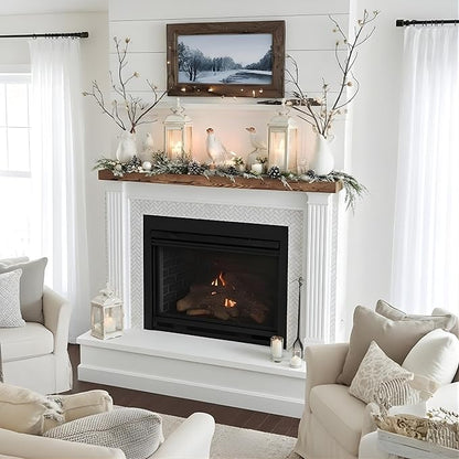 Modern Timber Craft Reclaimed Wood Fireplace Mantel Shelf | Solid Rustic American Barnwood with Floating Shelf Brackets | 2.75" Thickness | 95" L x 7" D, Rustic Original - Oiled