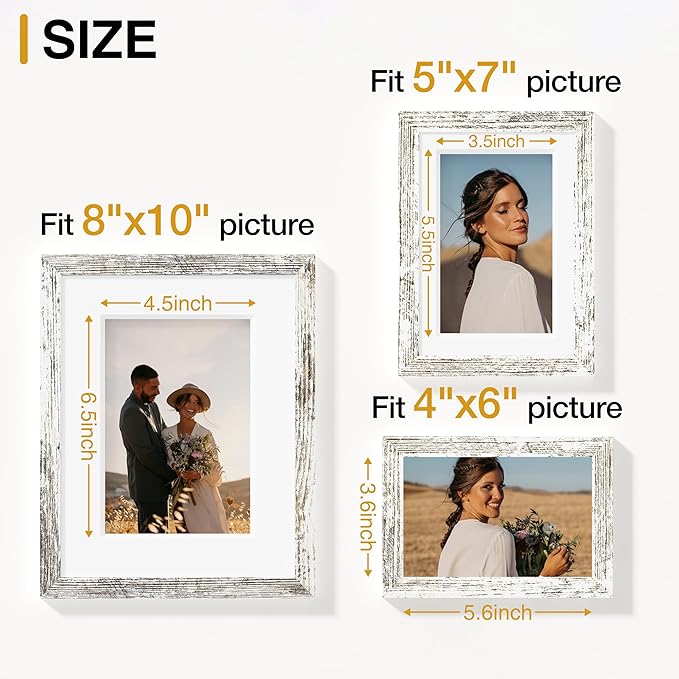 Vittanly Picture Frames Set of 10, Picture Frames Collage Wall Decor with Two 8x10, Four 5x7, and Four 4x6 Photo Frames, Gallery Wall Frame Set for Wall or Tabletop Display, Distressed White