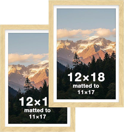 FrameWorks 2-Pack, 12x18 Matted to 11x17 Picture Frame, Natural Oak – Classic Wooden Photo Frame with Tempered Glass, Modern Matte Finish for Prints, Posters, Certificates & Wall Decor – Gallery-Ready