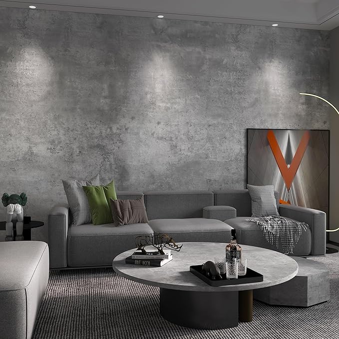TOTIO Extra Wide Concrete Peel Stick Wallpaper Grey 3D Cement Look Contact Paper 32x78inch Matte Thicken Adhesive Waterproof DIY Vinyl Wrap for Apartment Office Retro Industrial Style Misty Gray