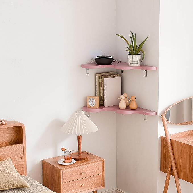 Cute Cloud Shelves, Wavy Floating Corner Shelf, Cute Corner Wall Shelves for Nursery Decor, Cloud Shelf for Bedroom,Living Room,Bathroom&Home Decor,Pink