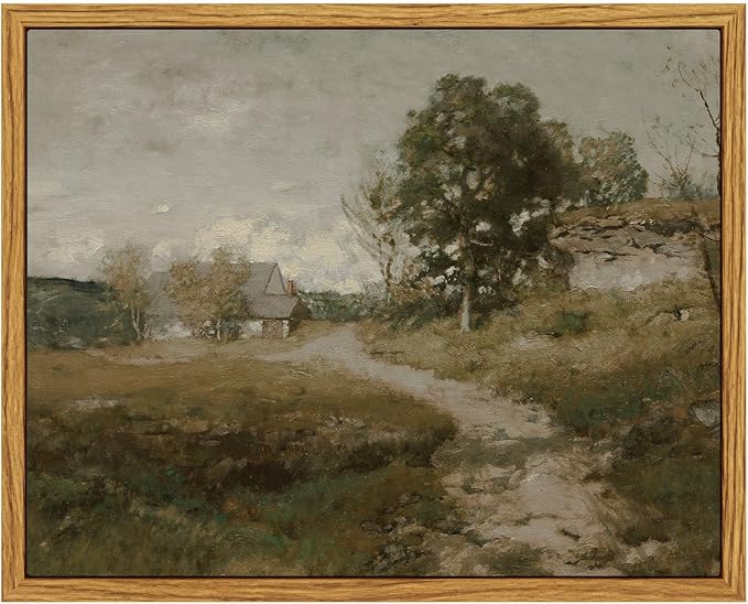 InSimSea Framed Canvas Wall Art, Vintage Outskirts Painting Prints for Farmhouse & Bedroom Decor, Small Bathroom Wall Art, 8