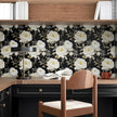 Dark Floral Wallpaper Peel and Stick Boho Wallpaper 17.5in x 118in White Floral Contact Paper Self Adhesive Waterproof Vintage Flowers Wall Paper for Bedroom Walls Countertop(White,Golden)