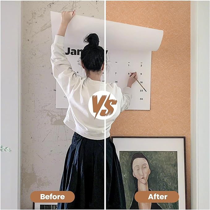 Abyssaly Cream Orange Wallpaper Peel and Stick Silk Embossed Self Adhesive Removable Wallpaper for Bedroom Living Room Solid Color Shelf Drawer Liners Paper 15.7 inch X 393.7 inch