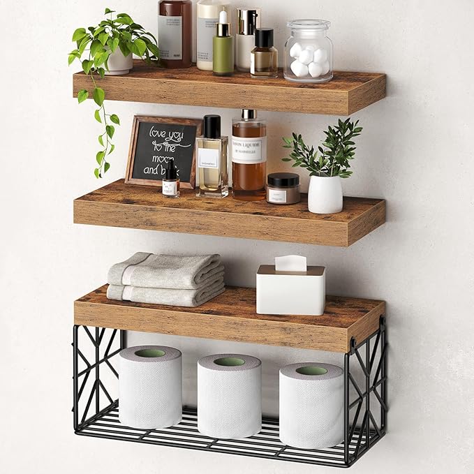 Bathroom Shelves Over Toilet Set of 3, Floating Shelves for Wall Toilet Paper Storage, 1.5