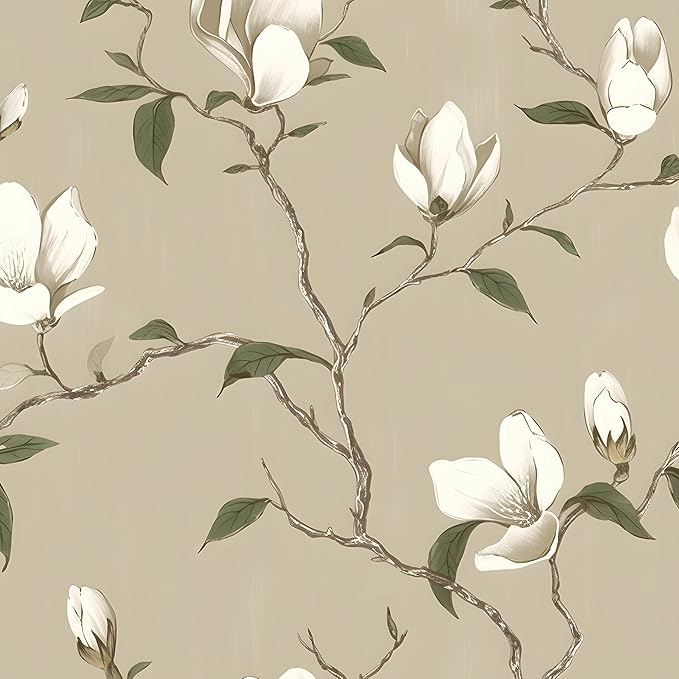 Floral Wallpaper Peel and Stick Vintage Flowers Contact Paper Waterproof Self Adhesive Removable Khaki Botanical Modern Wall Paper for Bedroom Walls Cabinet Locker 17.5
