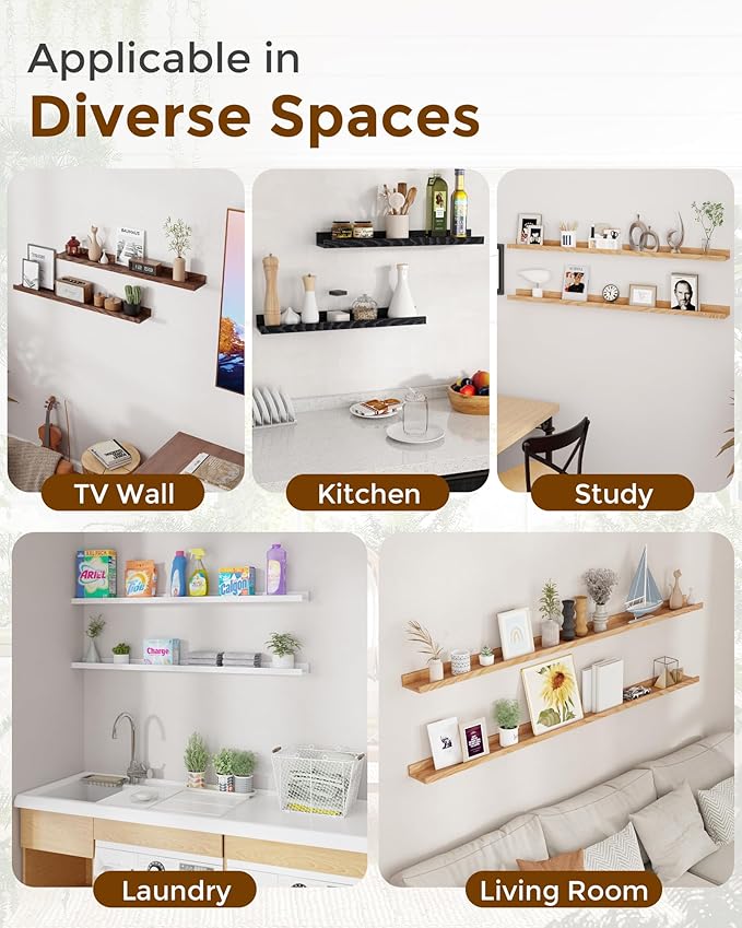 Axeman Oak Picture Ledge Shelf, 36 Inch Floating Shelves Set of 2, Solid Oak Wood Wall Shelves with Lip, Wall Decor Storage for Bedroom Living Room Bathroom Kitchen Nursery Photo Picture, White