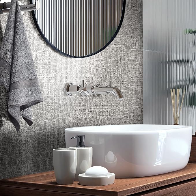 WADILE Grasscloth Peel and Stick Wallpaper 15.7in x 78.7in, Textured Contact Paper for Cabinets, Faux Linen Wall Paper Pull and Stick, Fabric Vinyl Wallpaper Self Adhesive Light Gray