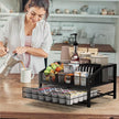 Coffee Bar Organizer - Coffee Station for Countertop, Metal and Wood K Cup holder Storage Basket with Drawer for Syrup, Cups, Stirrer, Condiment, Tea Organizer, Black