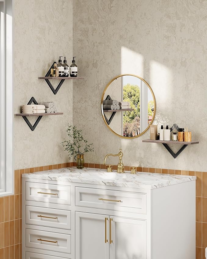 Floating Shelves for Wall, Set of 3 Wall Mounted Storage Shelves for Living Room, Bedroom, Kitchen, Bathroom, Greige TBJ03P3BG