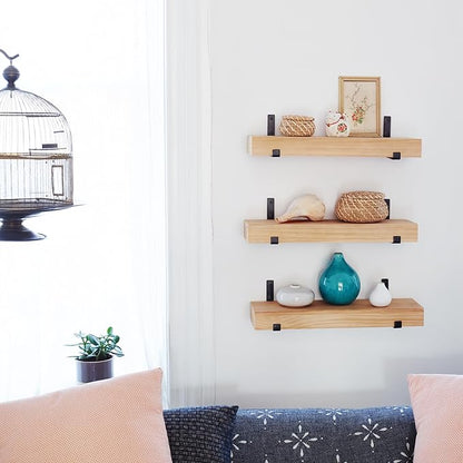 Autumn Alley Natural Wood Floating Wood Shelves for Wall – 3-Tier Wood Wall Shelves, Floating Wooden Shelf Set for Nursery, Bathroom, Kitchen, or Living Room – Use as Tray or Shelf