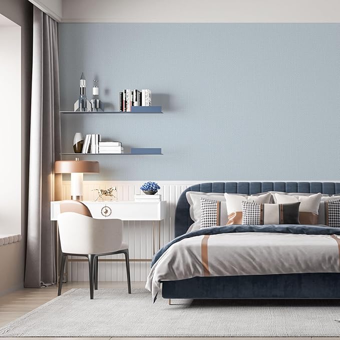 Amiya Blue Peel and Stick Wallpaper Solid Color Textured Contact Paper Pure Blue Self Adhesive Wallpaper Matte Removable Wall Paper Decorative Walls Decal Vinyl Roll A Set of15.7×236"