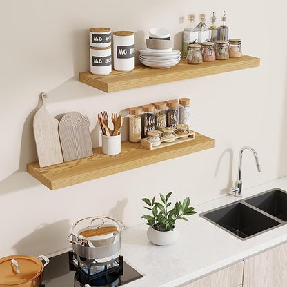 Dreamland 40 Inches Floating Shelves for Wall,9.3 Inch Deep Floating Shelves Set of 2, Large Display & Storage Shelf, Wall Shelf for Bathroom Bedroom Living Room Kitchen Office,Light Brown
