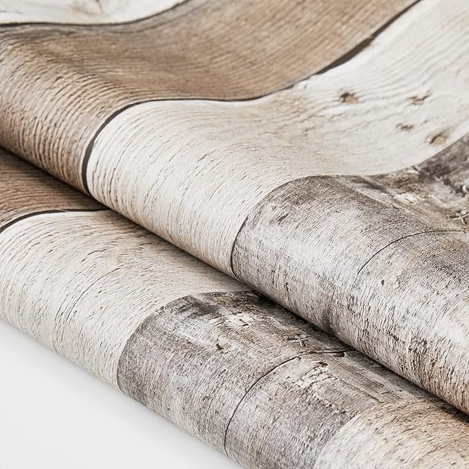 Yun-aeon Natural Wood-Grey Wood Contact Paper Peel and Stick Wallpaper 17.3