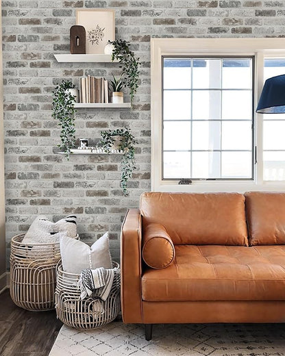 Guvana 17.3"×197" Brick Peel and Stick Wallpaper Grey Brown 3D Self Adhesive Wall Paper Removable Contact Paper Brick Textured Vintage Wallpaper Decorative Wall Classroom Covering
