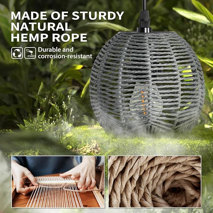 N01 100% Dimmer Wall Sconce with Hand Woven Rattan Boho Wall Lamp Farmhouse Wall Mount Light Fixture Plug in Wall Sconces for Bedroom Living Room Kitchen