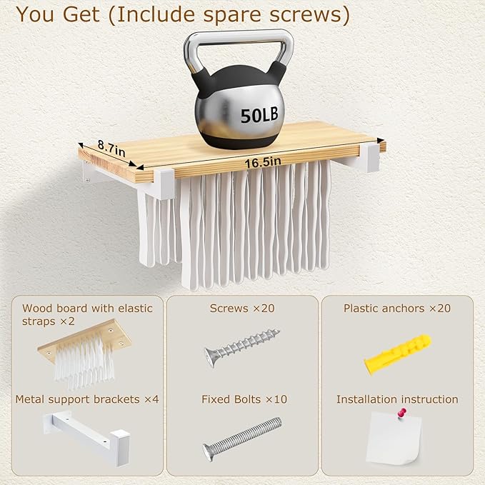 2 Set of Floating Bookshelf with White Shelf Brackets, Pine Wood Invisible Bookshelf, Hanging Bookshelves for Wall, Unique Space Saving Wall Bookcase, White(16.5L×8.7W×1.5H)