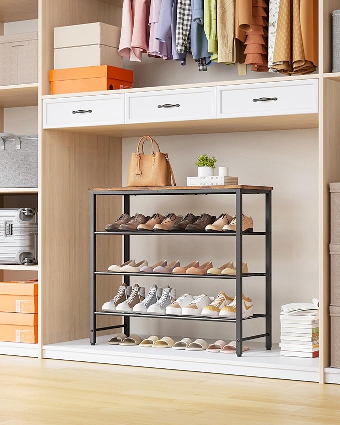 Kitsure Shoe Rack for Closet, Rustic Brown Shoe Organizer with Leveling Feet, Sturdy & Rust-Proof Shoe Storage for Entryway, Bedroom, Living Room, 29.5