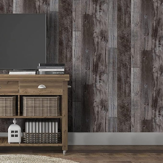 Yun-aeon Gray Wood Peel and Stick Wallpaper 17.3" X 236" Self Adhesive Wallpaper Backsplash Line Removable Wall Paper Bathroom Old Furniture Renovation Furniture