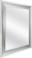 MCS 28.5x34.5 Large Wall Mirror, White Frame with Woven Silver Detail & Beveled Detail Mirror, Vertical & Horizontal Wall Hanging Mirror for Bathroom, Bedroom & Livingroom