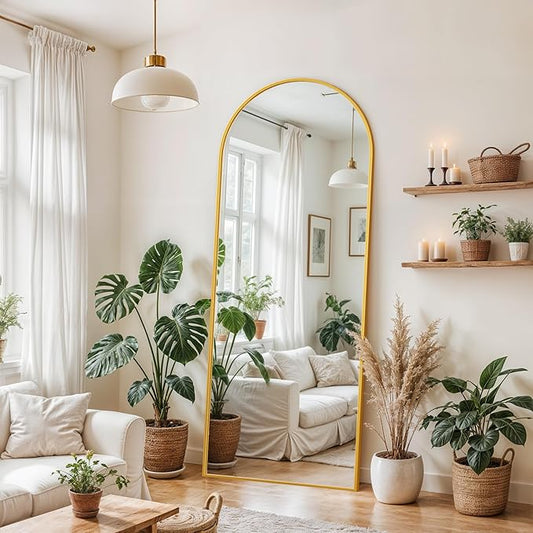 Full Length Mirror, 64" x 21" Arched Full Body Mirror Large Standing Floor Mirrors, Mirrors for Bedroom, Bathroom, Living Room Standing or Wall Leaning, Gold