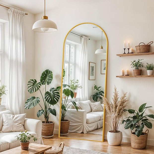 Full Length Mirror, 64" x 21" Arched Full Body Mirror Large Standing Floor Mirrors, Mirrors for Bedroom, Bathroom, Living Room Standing or Wall Leaning, Gold