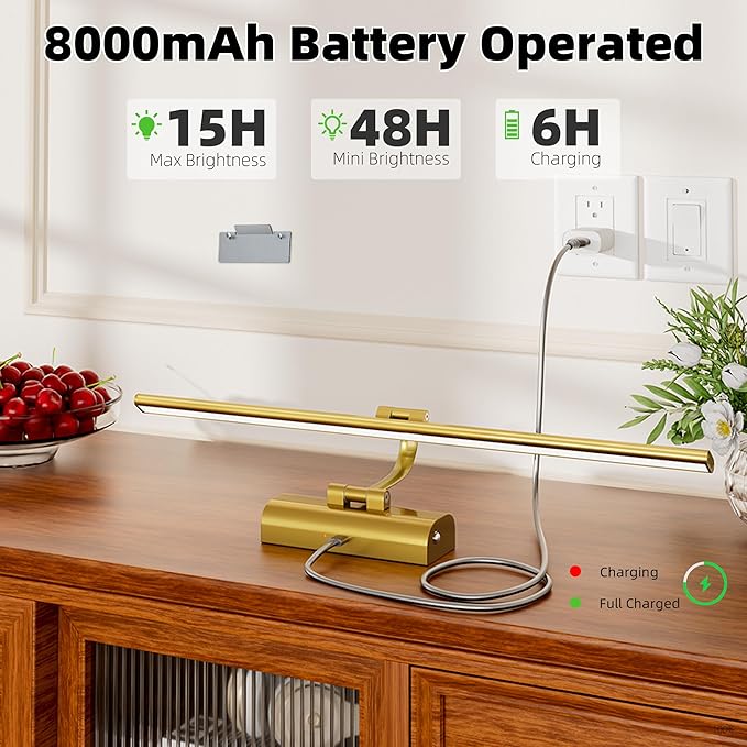 Picture Lights for Wall, 8000mAh Rechargeable Battery Operated Picture Light with Remote, 23.6" Dimmable 3 Colors Wireless Art Lighting for Paintings Picture Frame Gallery Dartboard, Brass