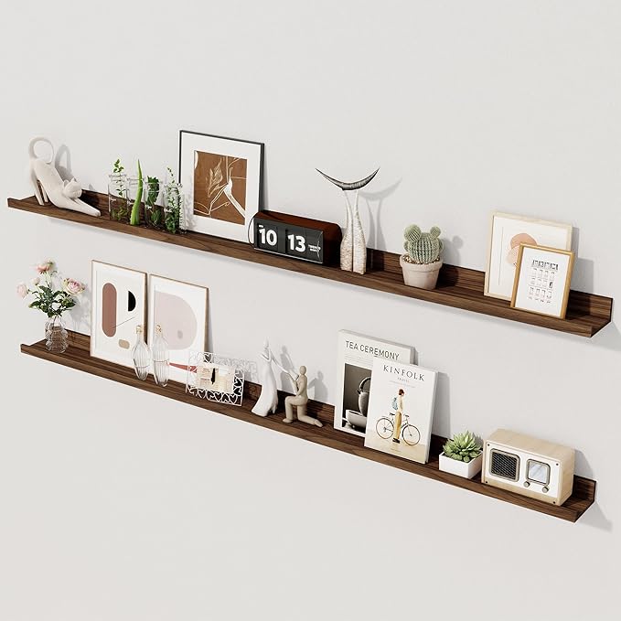 Axeman Floating Shelves | Picture Ledge Shelf Set of 2 | Walnut Wall Shelves with Lip | Walnut Picture Shelf for Wall with Ledge | Photo Ledges 55 Inch