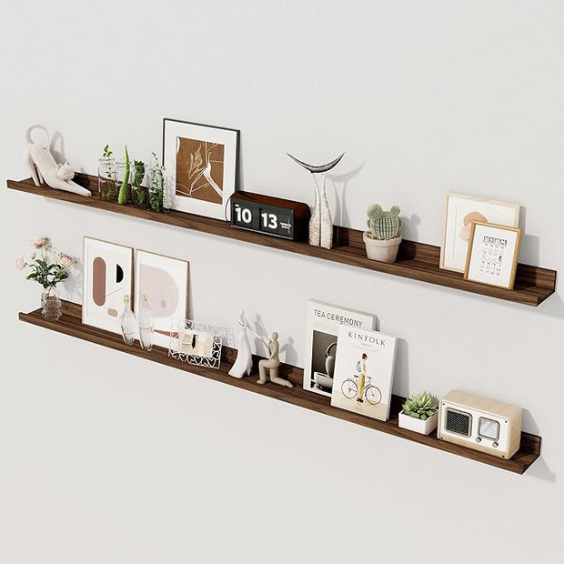 Axeman Floating Shelves | Picture Ledge Shelf Set of 2 | Walnut Wall Shelves with Lip | Walnut Picture Shelf for Wall with Ledge | Photo Ledges 55 Inch