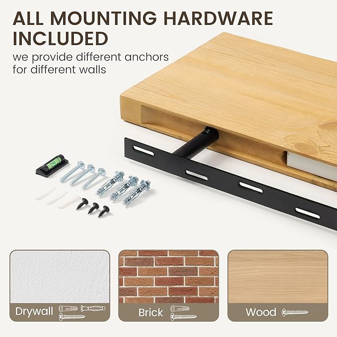 Marsmiles 30 Inch Floating Shelves | 9.3 Inch Deep Natural Wood Wall Shelves Set of 2 | Rustic Reclaimed Wood Shelves for Room Wall | Farmhouse Floating Shelves for Living Room Bathroom