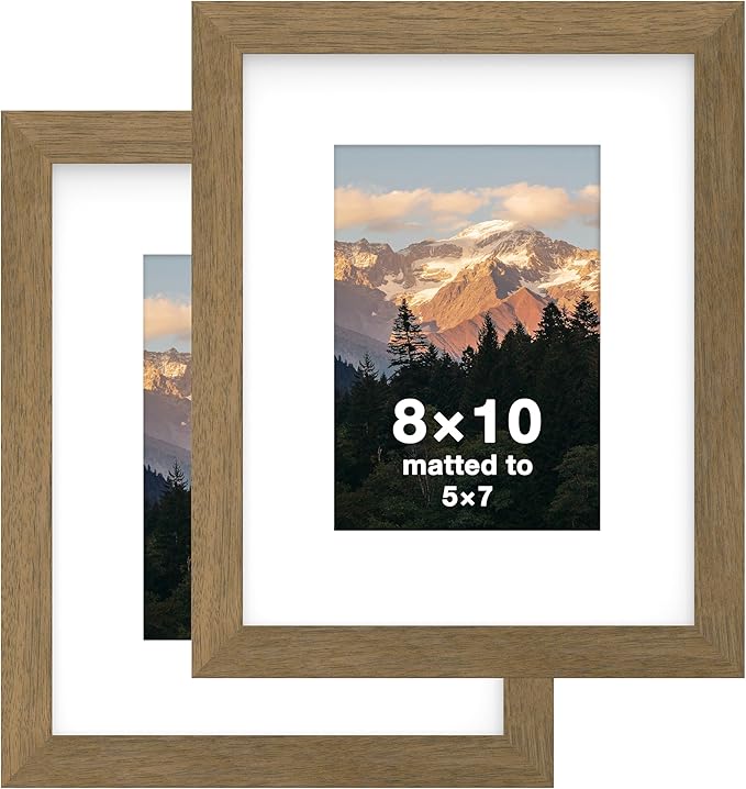 FrameWorks 2-Pack, 8x10 Matted to 5x7 Picture Frame, Dark Oak – Classic Wooden Photo Frame with Tempered Glass, Modern Matte Finish for Prints, Posters, Certificates & Wall Decor – Gallery-Ready