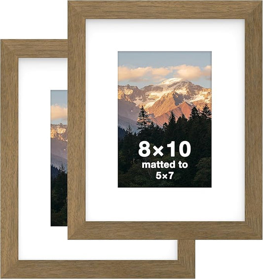FrameWorks 2-Pack, 8x10 Matted to 5x7 Picture Frame, Dark Oak – Classic Wooden Photo Frame with Tempered Glass, Modern Matte Finish for Prints, Posters, Certificates & Wall Decor – Gallery-Ready