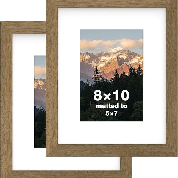 FrameWorks 2-Pack, 8x10 Matted to 5x7 Picture Frame, Dark Oak – Classic Wooden Photo Frame with Tempered Glass, Modern Matte Finish for Prints, Posters, Certificates & Wall Decor – Gallery-Ready
