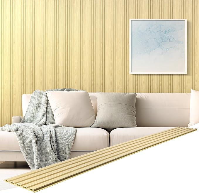 WPC Slat Wall Panels, 16 Packs 48 x 6 Inch WPC 3D Wood Wall Paneling for Interior Wall Decor, Living Room, Bedroom, TV Background, Wainscoting Panels for Wall Decor, Light Maple