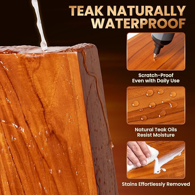 55 Inch Solid Wood Floating Shelf - 100% Solid Teak Wood Wall Shelf with Invisible Brackets - Waterproof Natural Wood Shelves for Bathroom, Kitchen, Balcony - Heavy Duty Floating Wall Decor
